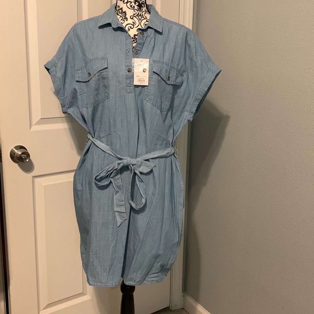 Chambray utility shirt dress